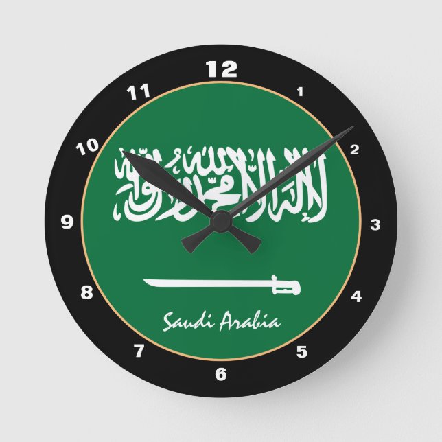 Saudi Flag, Saudi Arabia patriotic Home / design Round Clock (Front)