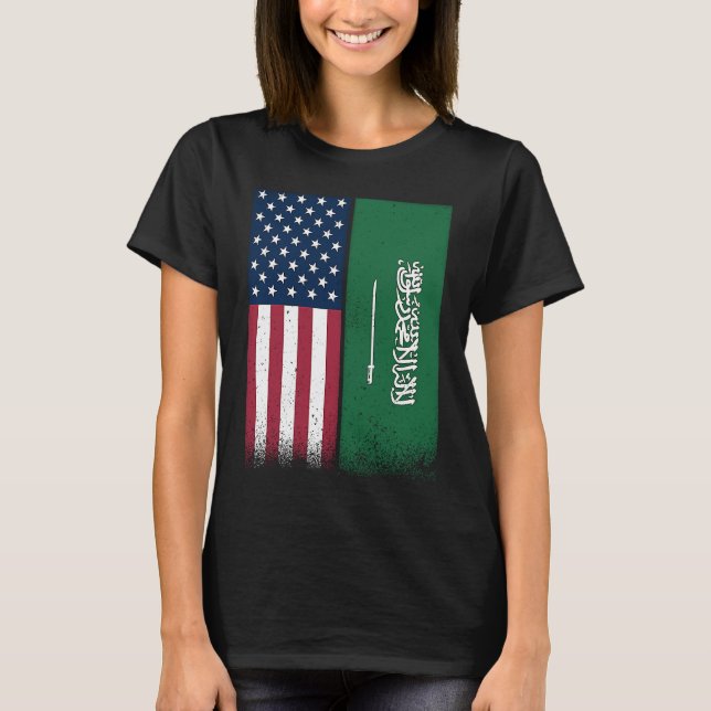Saudi Flag  USA And Saudi Arabia Flags Proud T-Shirt (Front)