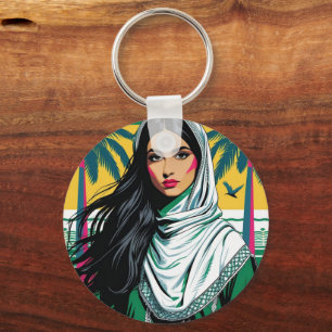 "Saudi Pop Queen – Bold Heritage Art for National Key Ring