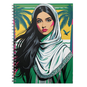 "Saudi Pop Queen – Bold Heritage Art for National Notebook