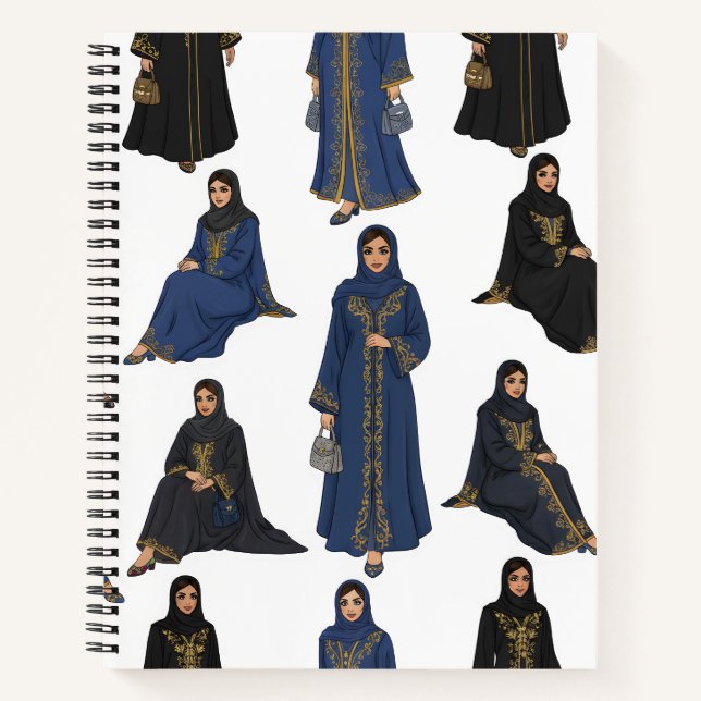 Saudi Women in Colourful Abayas Pattern Notebook (Front)