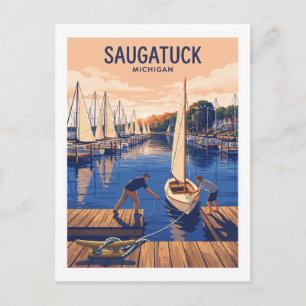 Saugatuck Harbour and Kalamazoo River Waterfront Postcard