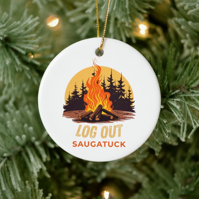 Saugatuck Michigan Campfire Ceramic Tree Decoration (Tree)
