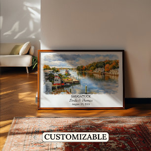 Saugatuck Michigan Poster, Watercolor, Custom Poster