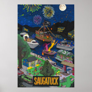 Saugatuck Night Poster (Small 13" x 19")