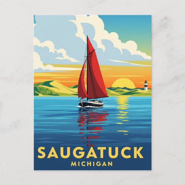 Saugatuck Sailboat Michigan Travel Postcard (Front)
