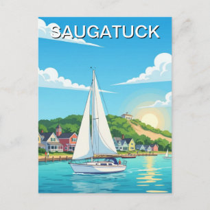 Saugatuck Sailboat Michigan Travel Postcard