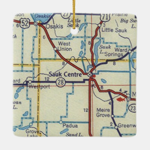 Sauk Centre MN Vintage Map Ceramic Ornament