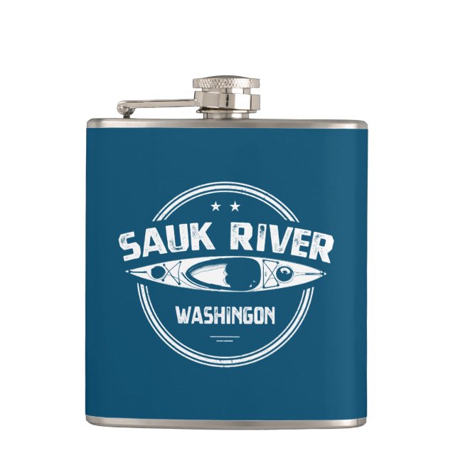 Sauk River Washington Kayaking Hip Flask (Front)