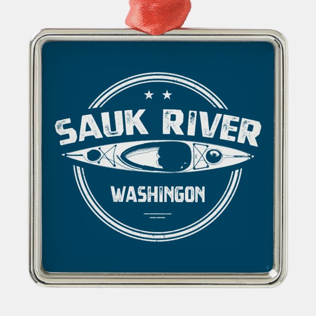 Sauk River Washington Kayaking Metal Tree Decoration (Front)