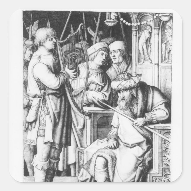 Saul Listening to David Play the Harp Square Sticker (Front)