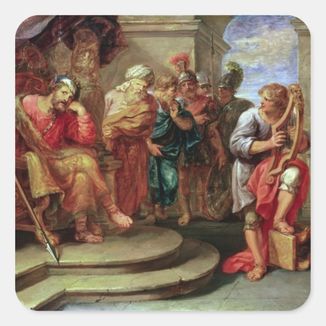 Saul Listening to David Playing the Harp Square Sticker (Front)