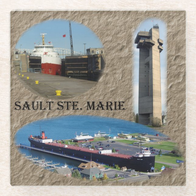 Sault Ste. Marie glass coaster (Front)