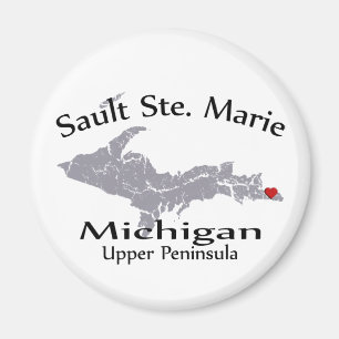 Sault Ste Marie Michigan Heart Map Design Magnet