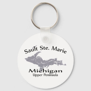 Sault Ste Marie Michigan Map Design Keychain