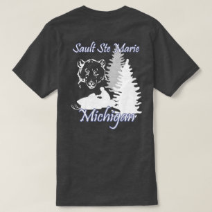 Sault Ste Marie Michigan Snowmobile Bear Charcoal T-Shirt