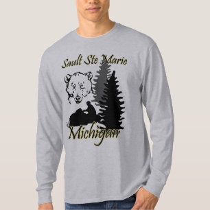 Sault Ste Marie Michigan Snowmobile Bear Grey T-Shirt