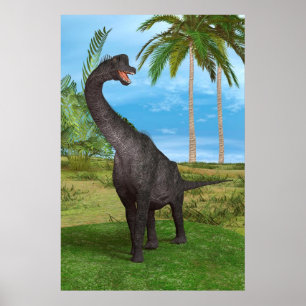 Sauropod Dinosaur in a Tropical Prehistoric Landsc Poster