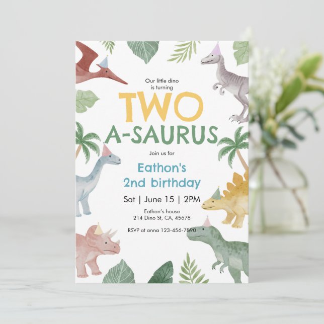 Saurus Dinosaur Birthday Invitation (Standing Front)
