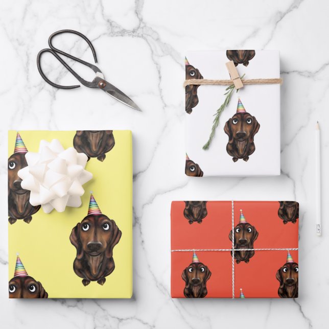Sausage Dog Birthday Wrapping Paper (Front)