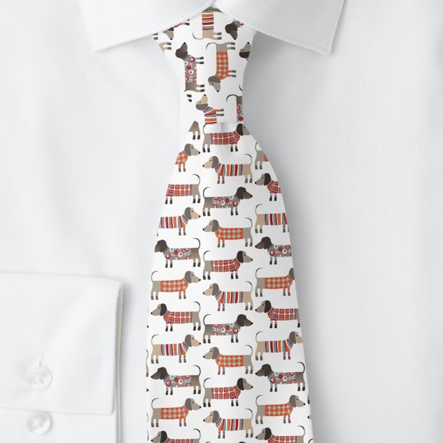 Sausage Dog Dachshund Pattern Tie (Dachshund Wiener Sausage Dog tie for dog lovers.)