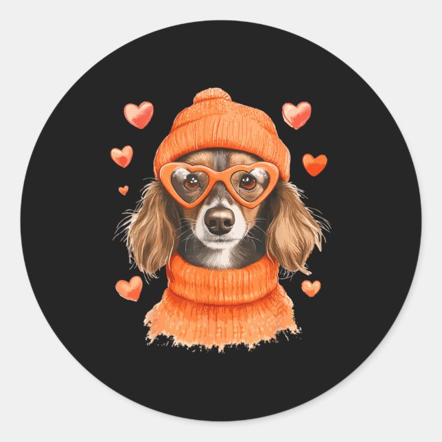 Sausage Dog Heart Doxie Girl Valentine's Day Women Classic Round Sticker (Front)