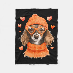 Sausage Dog Heart Doxie Girl Valentine's Day Women Fleece Blanket