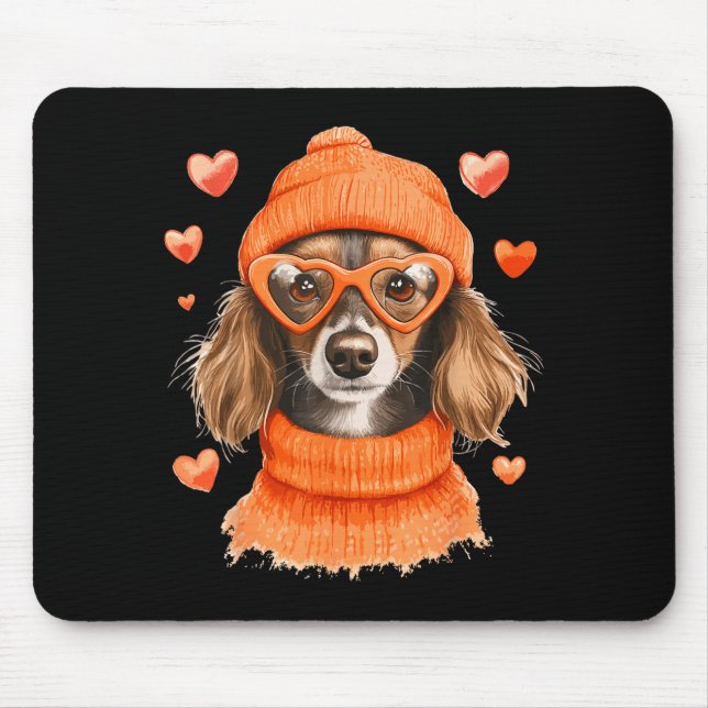 Sausage Dog Heart Doxie Girl Valentine's Day Women Mouse Mat (Front)