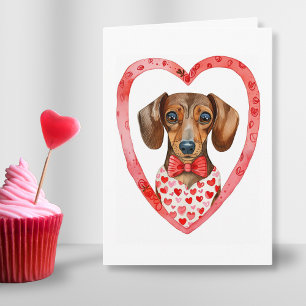 Sausage Dog Valentines Day Watercolor Personalised Holiday Card