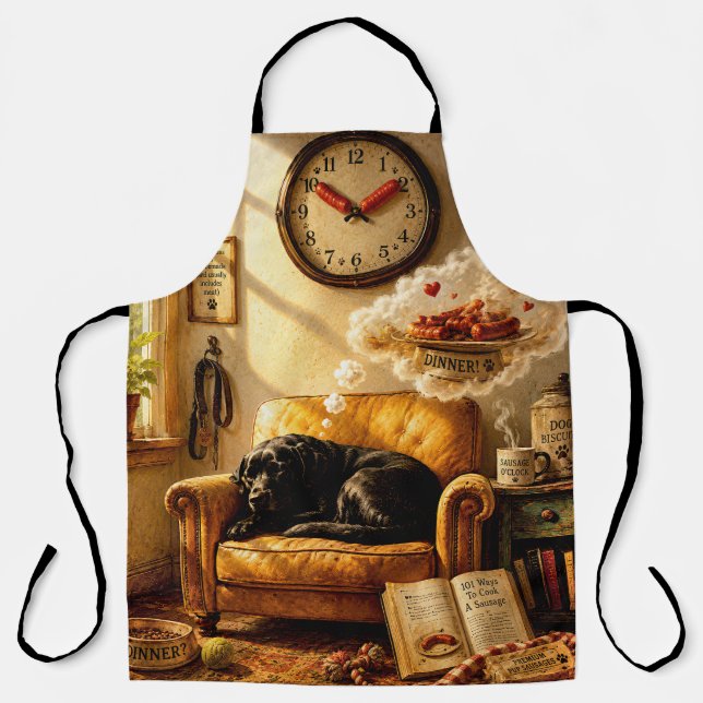 Sausage O’Clock Dreamtime – Surreal Dog Art Apron (Front)