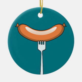Sausage on a fork ceramic tree decoration