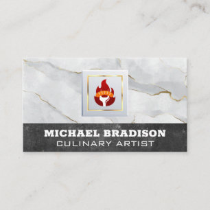 Sausage on Fork and Flame Logo   Marble Business Card