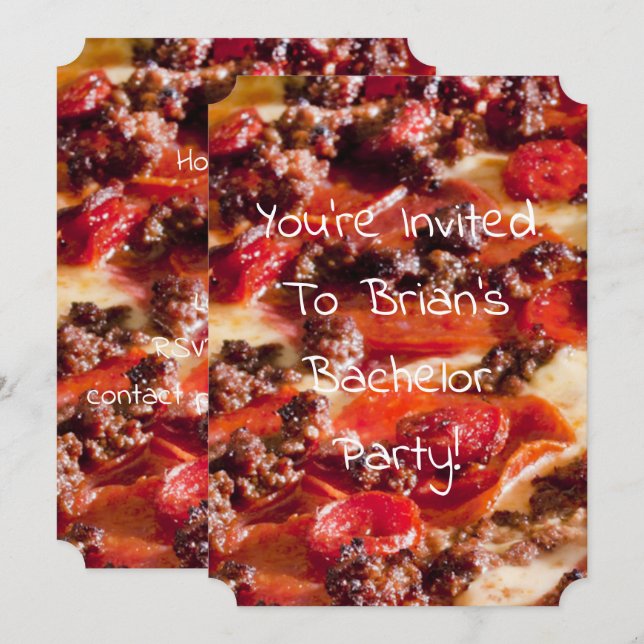 sausage pepperoni pizza bachelor party invitation (Front/Back)