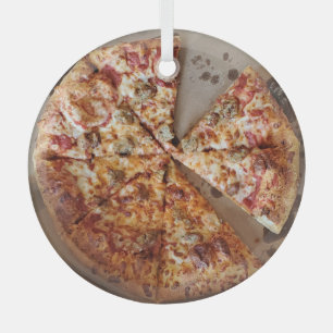 Sausage Pizza Thick Crust Food Christmas Glass Tree Decoration