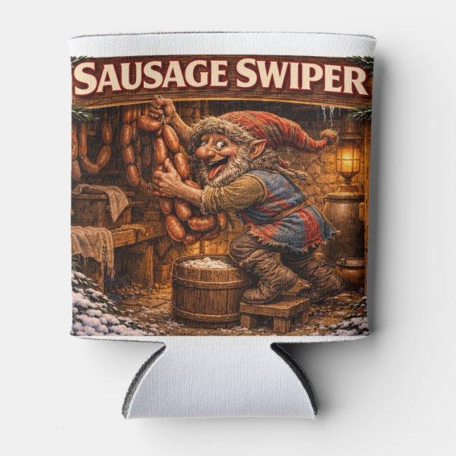 Sausage Swiper Yule Lad can cooler (Front)