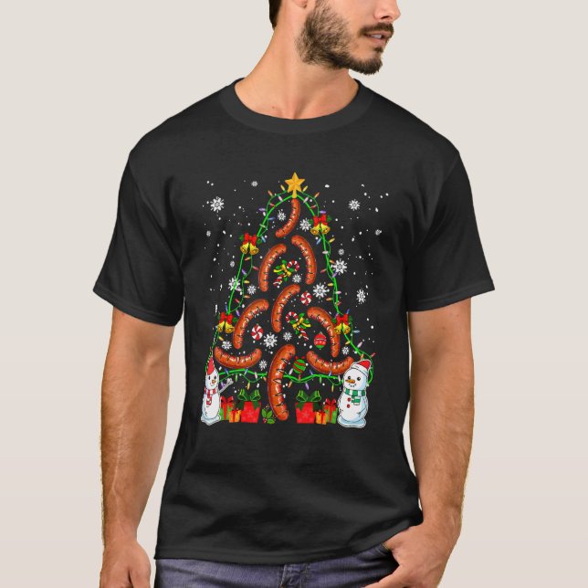 Sausages As Christmas Tree With Two Snowmen  Foodi T-Shirt (Front)