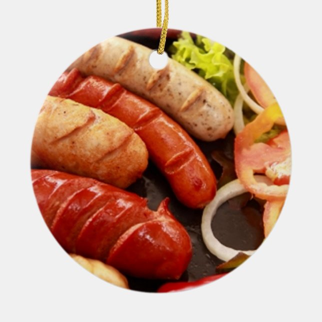 Sausages Ceramic Tree Decoration (Front)