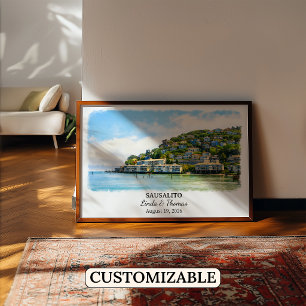 Sausalito California Poster, Watercolor, Custom Poster