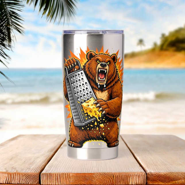Savage Bear Grating Cheese | Funny Aggressive Anim Insulated Tumbler (Beach (Rotated))