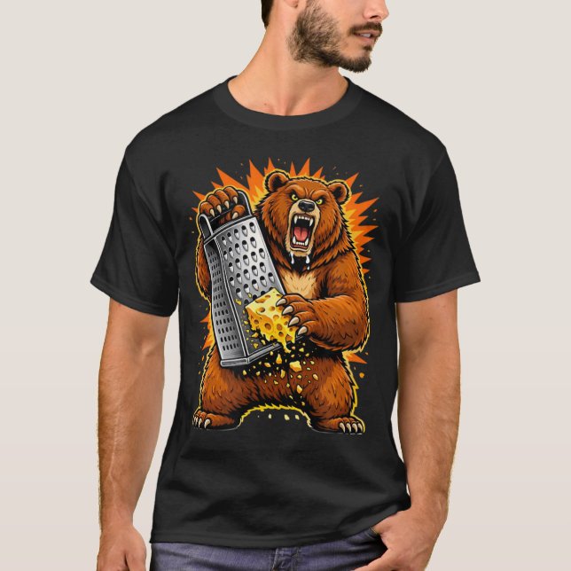 Savage Bear Grating Cheese | Funny Aggressive Anim T-Shirt (Front)