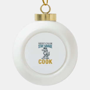 Savage Cook Alligator Vintage Engraving Graphic_1 Ceramic Ball Christmas Ornament