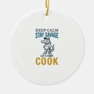 Savage Cook Alligator Vintage Engraving Graphic_1 Ceramic Tree Decoration