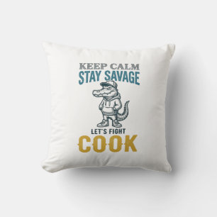 Savage Cook Alligator Vintage Engraving Graphic_1 Cushion