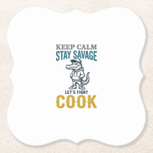 Savage Cook Alligator Vintage Engraving Graphic_1 Paper Coaster