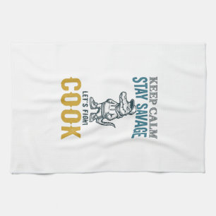 Savage Cook Alligator Vintage Engraving Graphic_1 Tea Towel