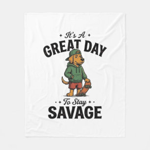 Savage Dog Vintage Engraving T-Shirt Design_1 Fleece Blanket