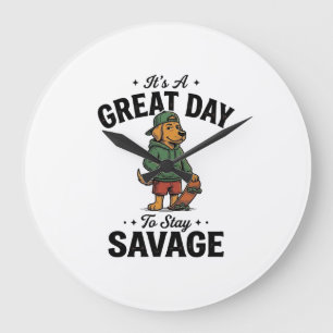 Savage Dog Vintage Engraving T-Shirt Design_1 Large Clock