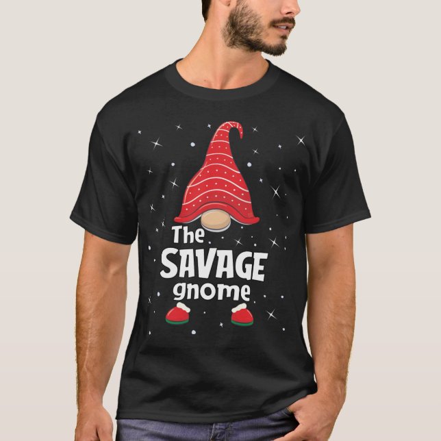 Savage Gnome Family Matching Christmas Funny Gift  T-Shirt (Front)