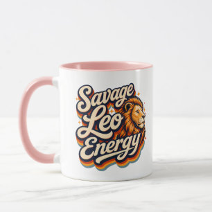 Savage Leo Energy Retro Lion Astrology Mug