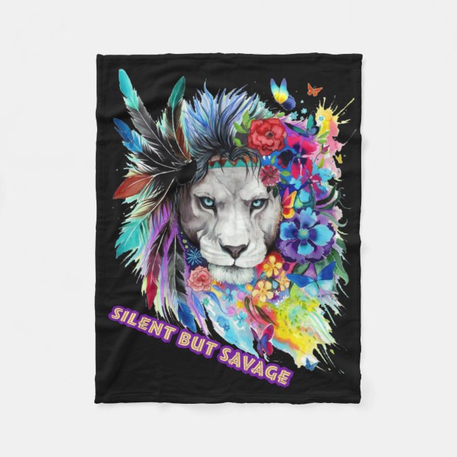 Savage Lion Sticker  Fleece Blanket (Front)